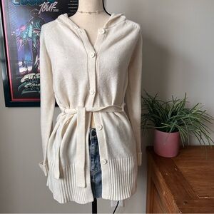 rave Cream Hooded Belted Cardigan Sweater